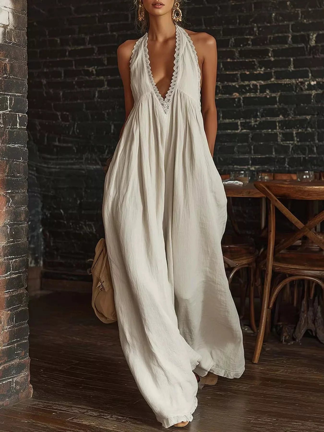 Full Size Lace Trim Wide-Leg Jumpsuit Plus Size
