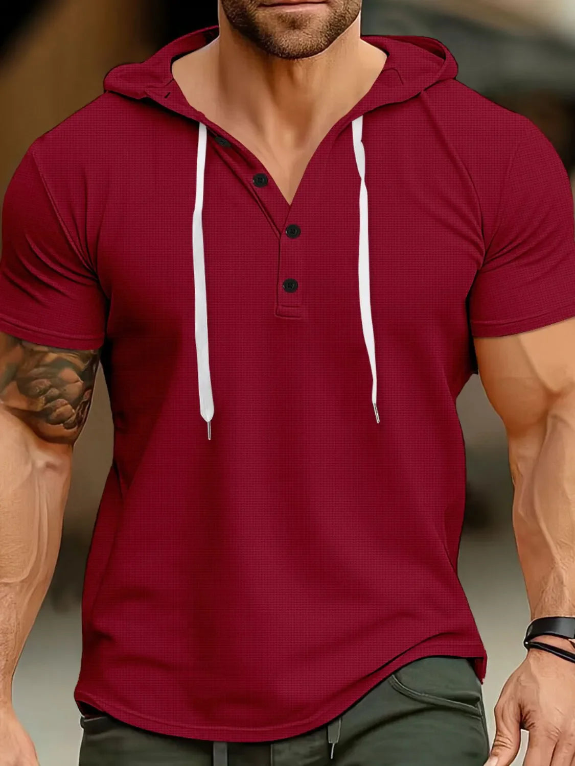 Sudadera de manga corta con capucha y cordón para hombre de talla grande