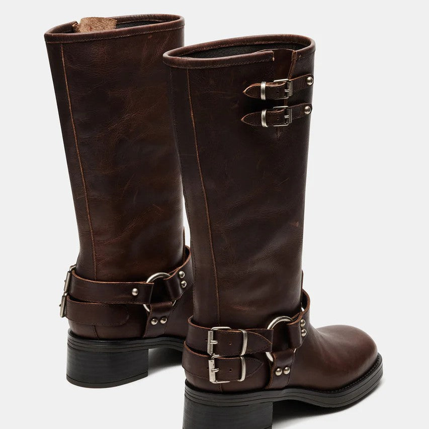 Round-toe Belt Buckle High-top Boots