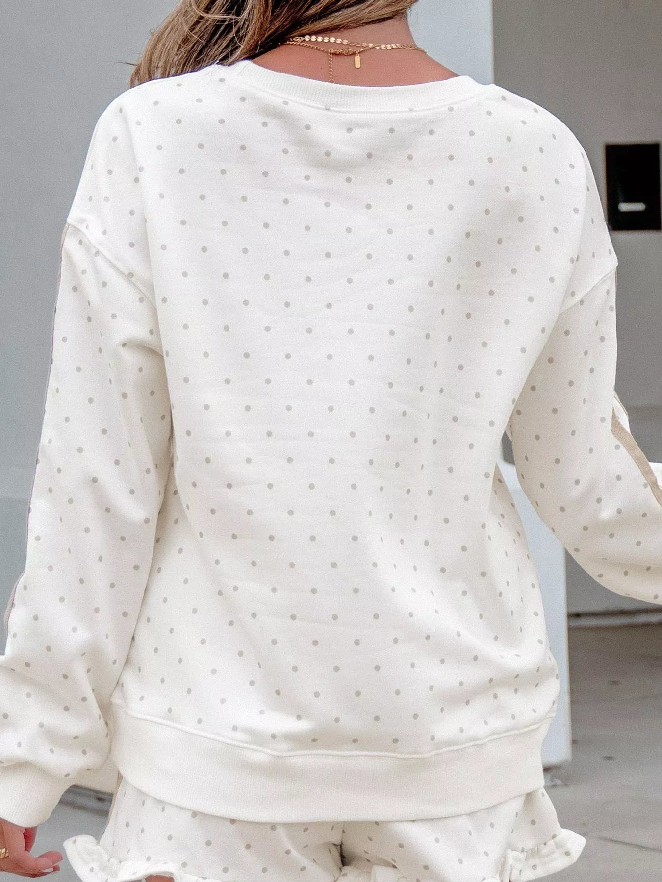 Polka Dot Long Sleeve Sweatshirt and Shorts Set