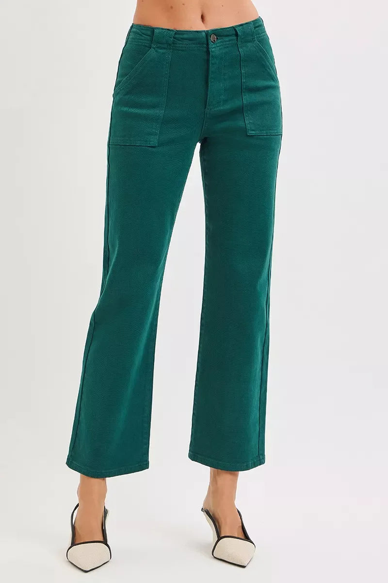 Jeans Flare de Tiro Alto hasta el Tobillo con Bolsillos de Parche RISEN