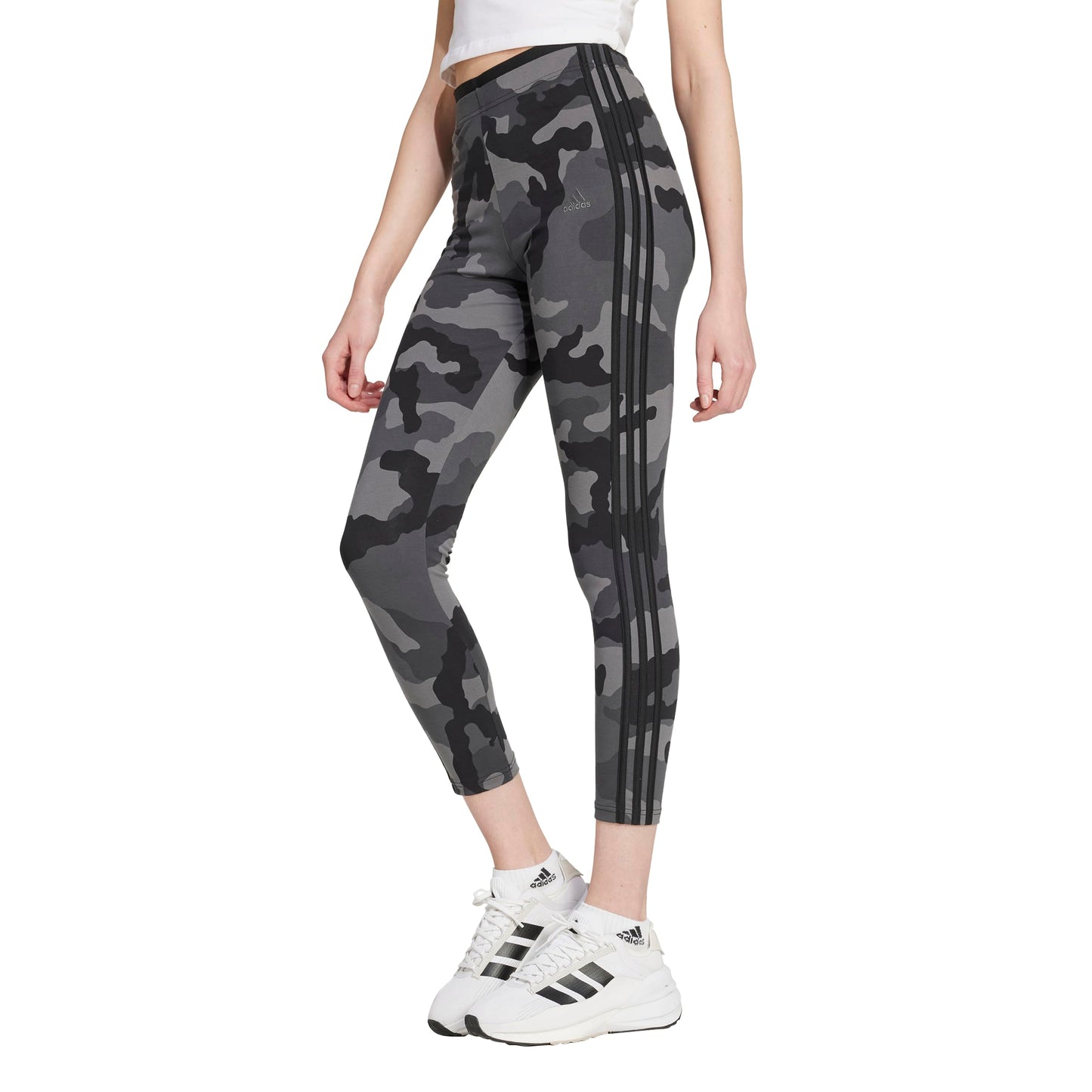 adidas Womens Essentials 3-Stripes Camouflage Printed 7/8 Length Leggings Black