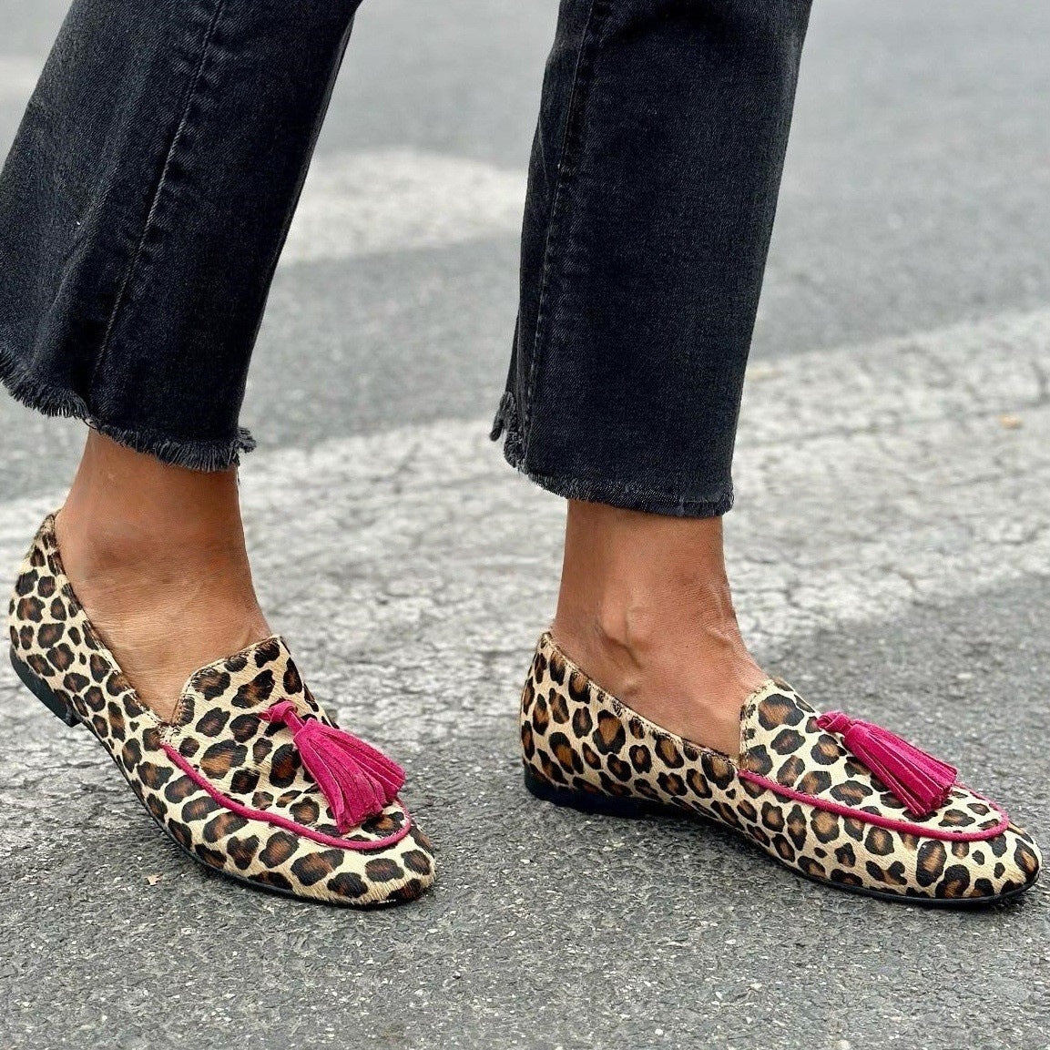 Tassel Leopard Print Round-Toe Loafers