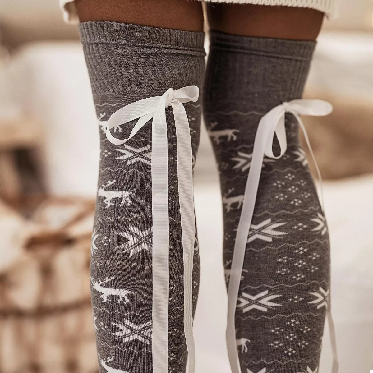 Christmas Bow Knee-High Socks