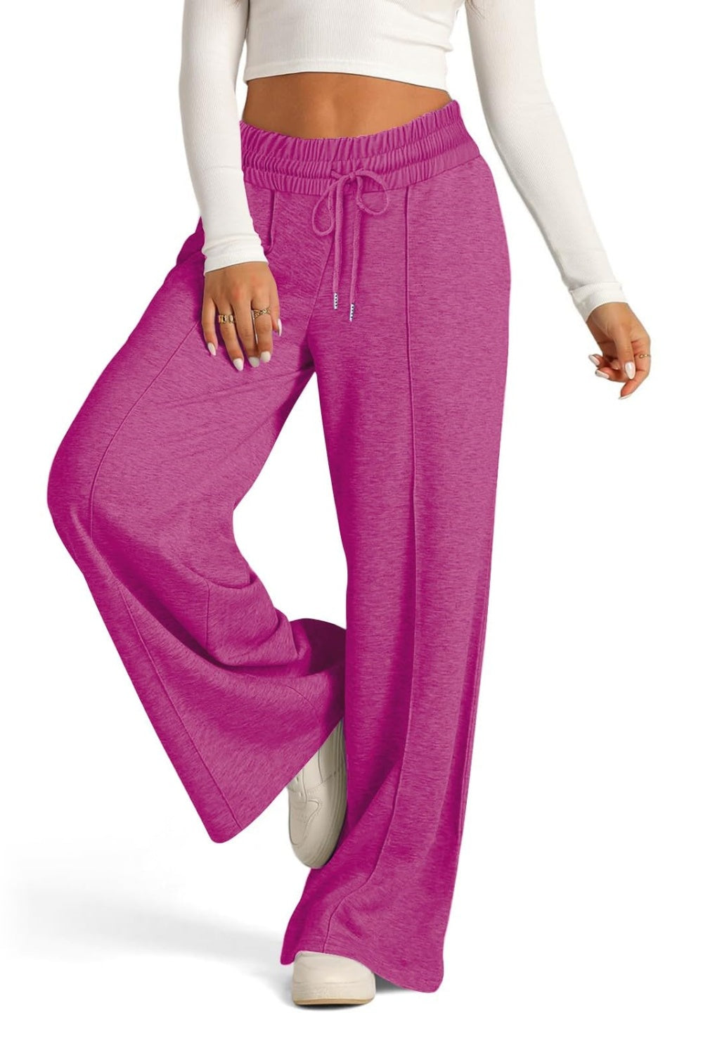 Pantalones de pernera ancha con cintura elástica y cordón ajustable