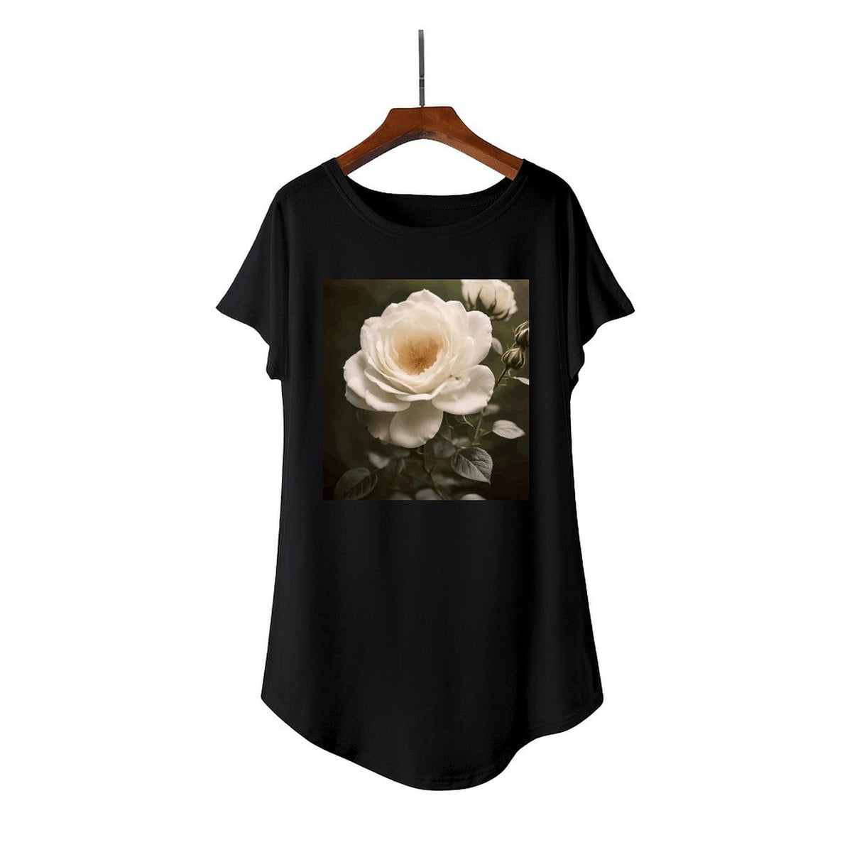 White Rose T-Shirt Dress Nightgown for Women (Front Printing)