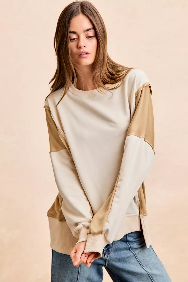 Top de Terry Francés Color Block BiBi con Detalle de Costura Abierta