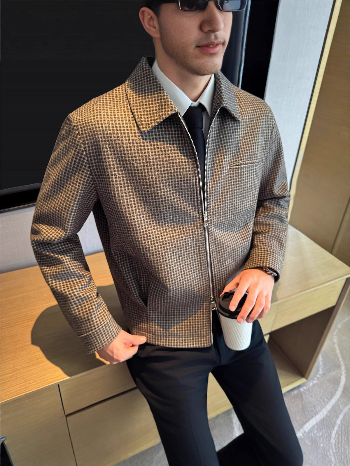 Fashionable Houndstooth Men's Wool Jacket
