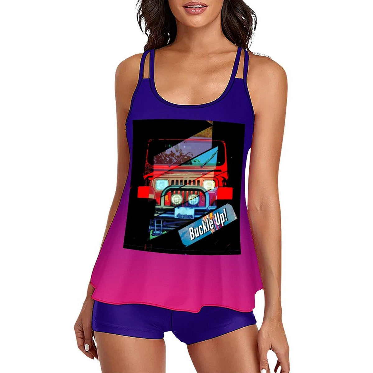 Buckle Up! 4-wheel Drive Tankini 2-Piece Swimsuit for Women