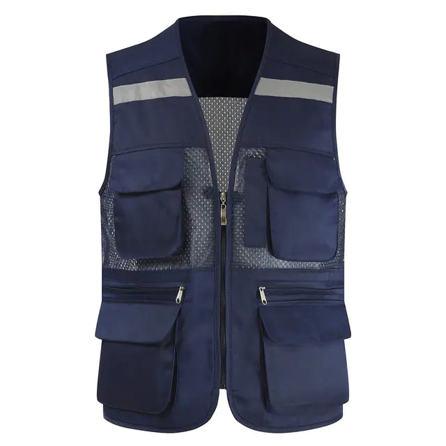 Men's Reflective Safety Vest with Multi-Pocket Mesh Design