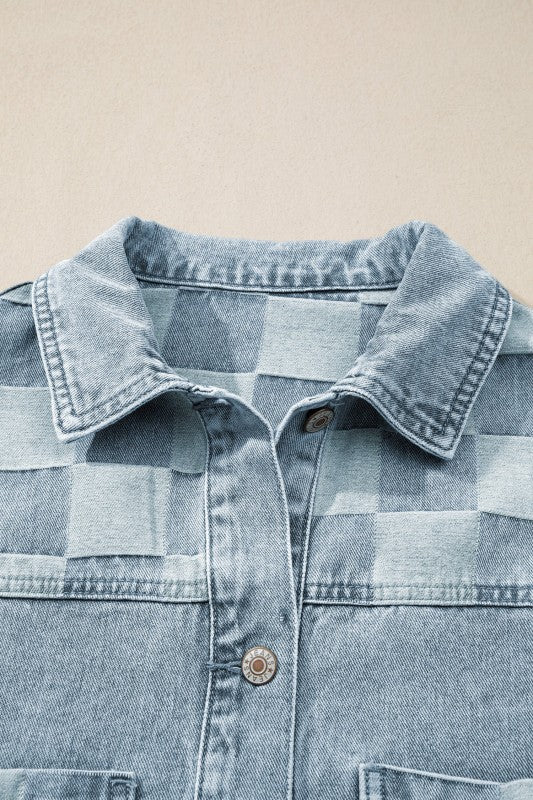 Checker Patchwork Denim Buttoned Jacket See size chart under “more details”