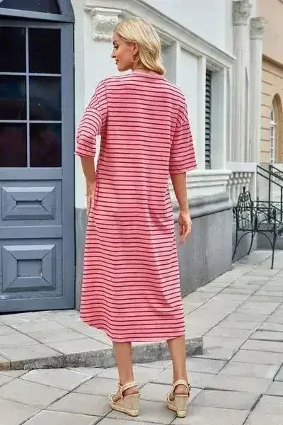 Lovelet Contrast Striped Half Sleeve Midi Tee Dress