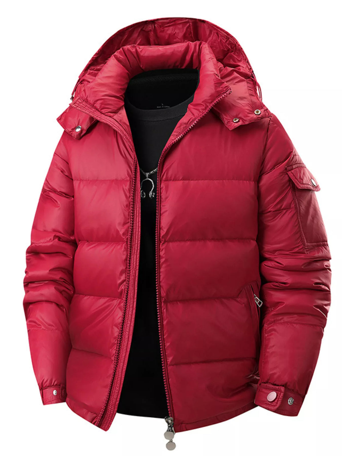 Men's Full Size Hooded Puffer Jacket with Side Zipper Pockets Plus Size