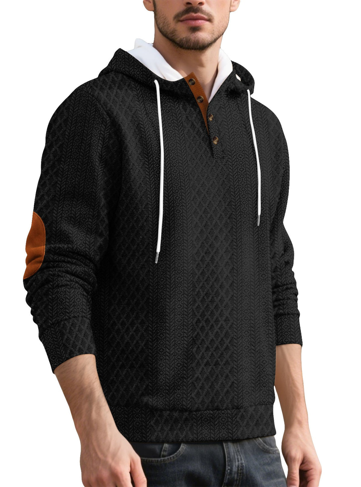 Cross-border European And American Amazon Men's Casual Pullover Jacquard Solid Color Hooded Embroidery Sports Thickened Autumn And Winter Sweats