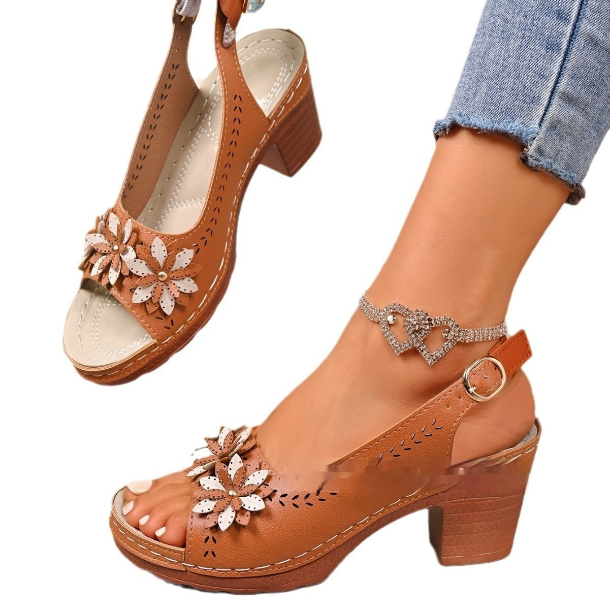 Women's Floral High-Heel Slippers