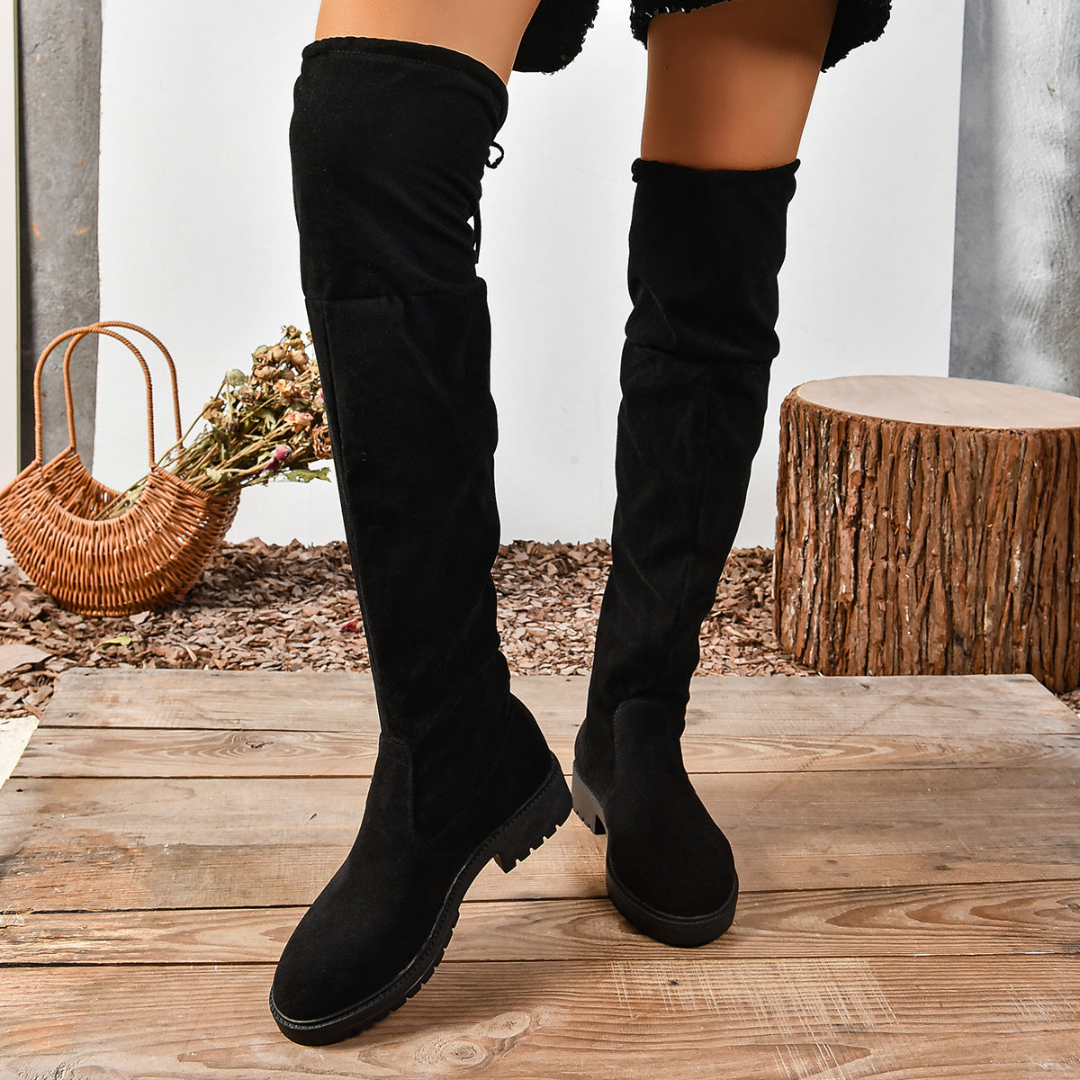 Botas elásticas hasta la rodilla para mujer – Botas de moda de color liso con suela gruesa