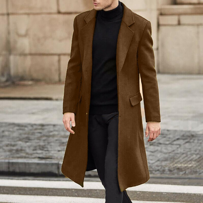 Men's Classic Long Trench Woolen Coat Business Attire