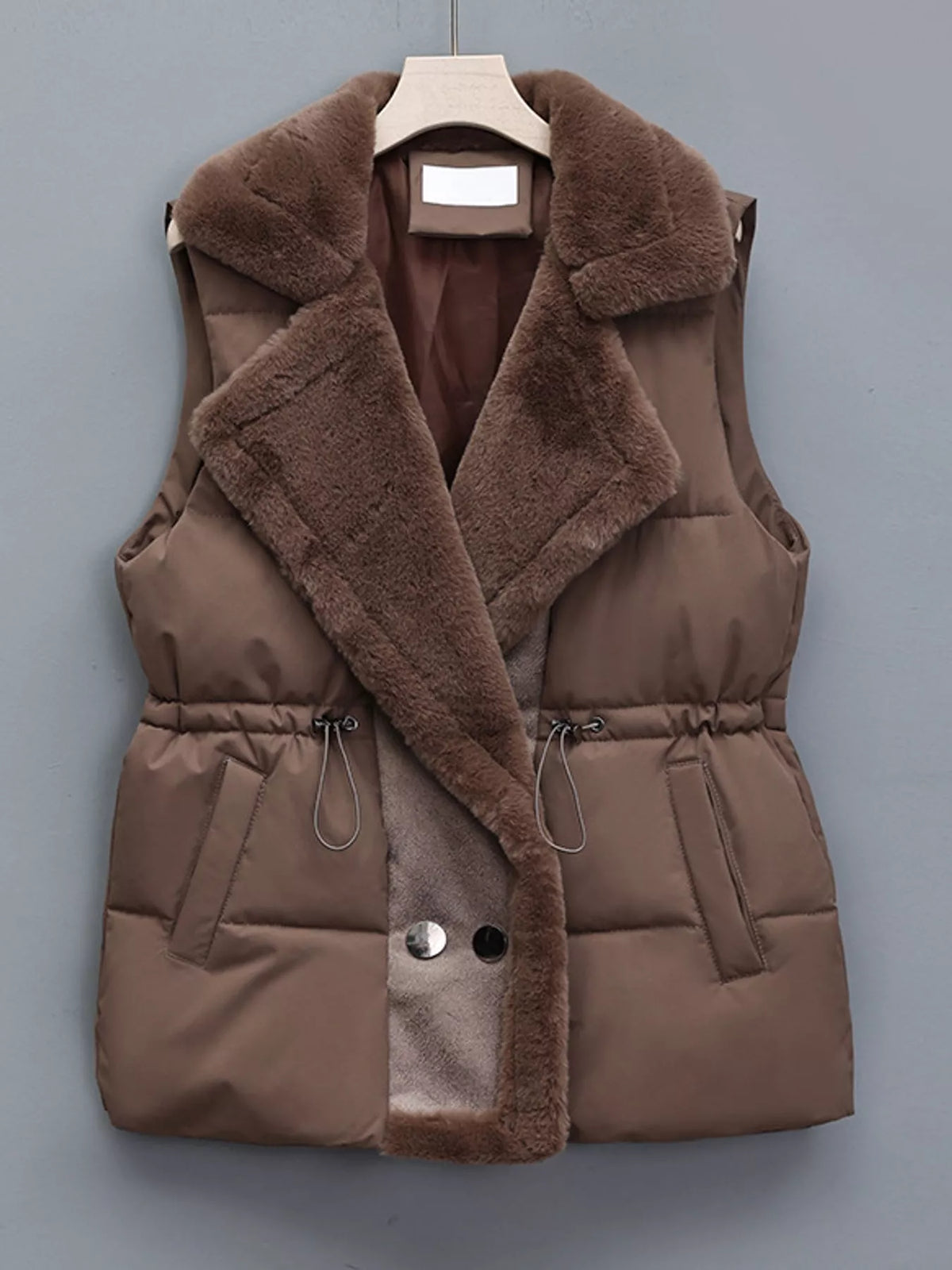 Faux Fur Trimmed Vest Coat with Drawstring Waist