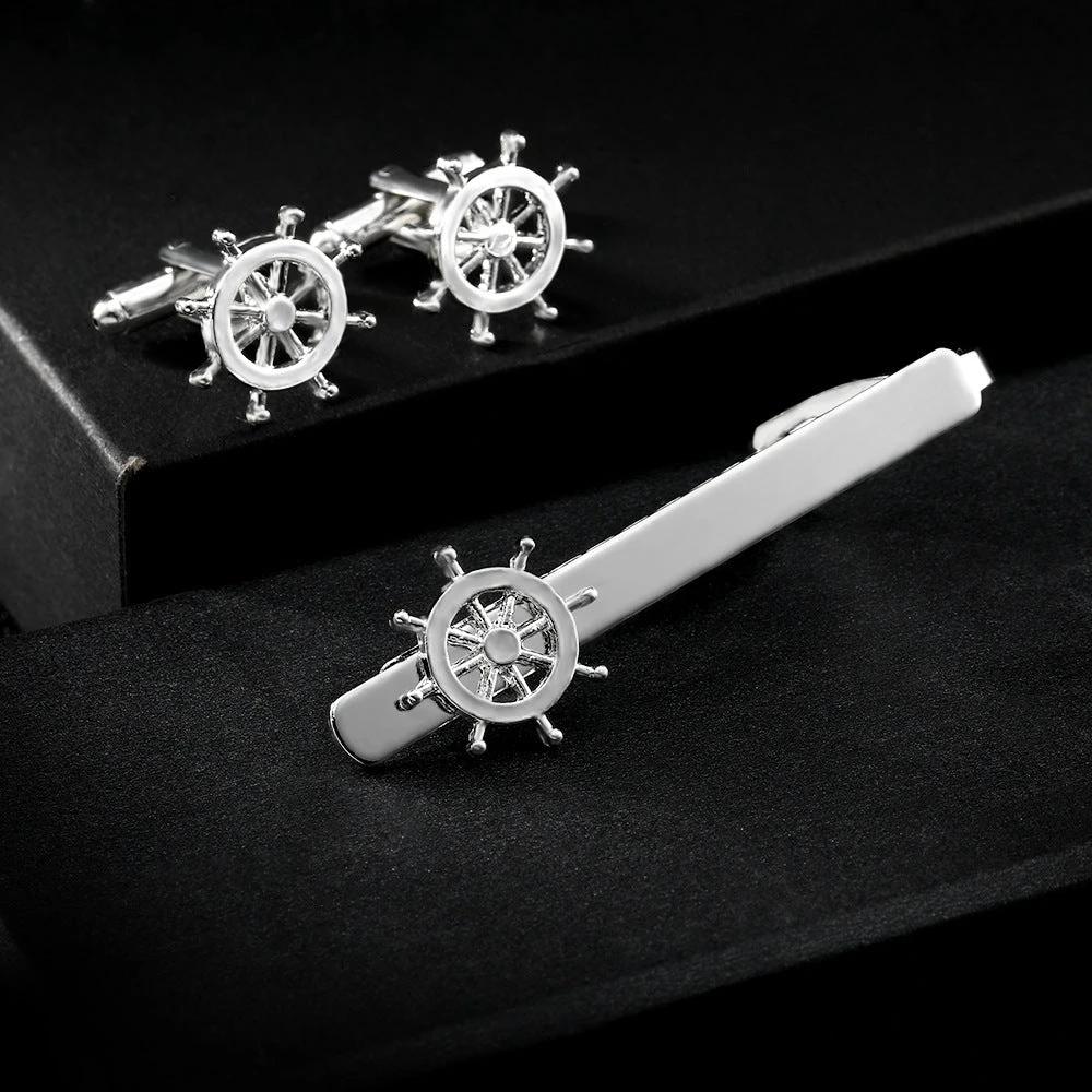 Men's Trendy Rudder Cufflinks and Tie Clip Set