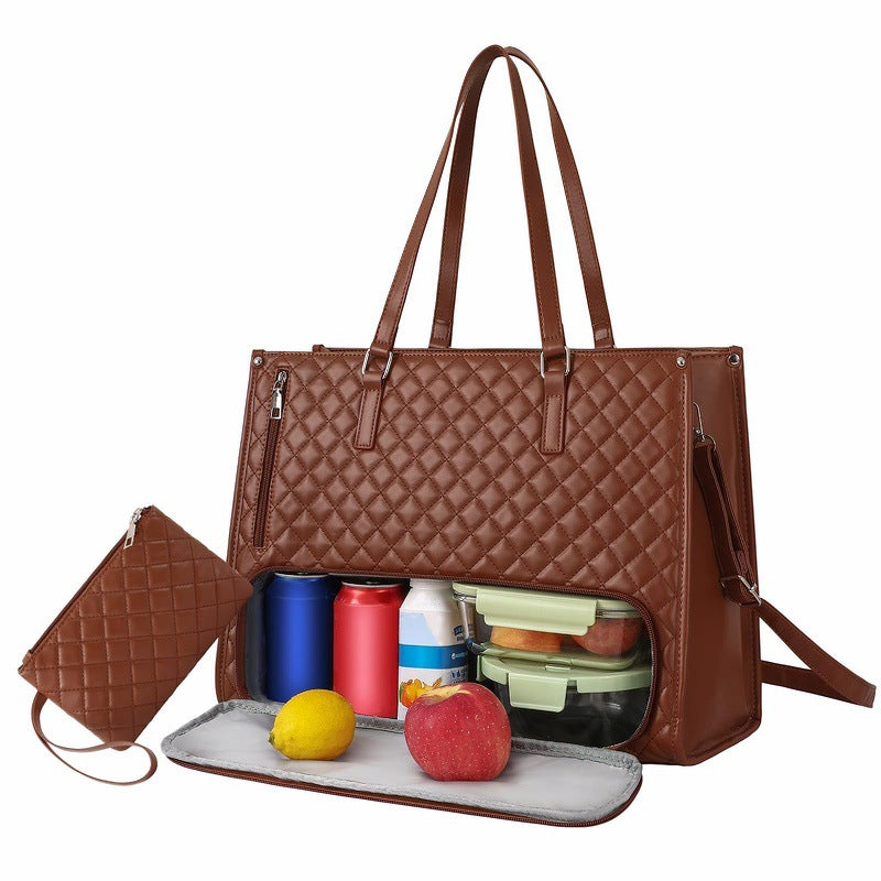 Unisex 2-in-1 Quilted Commuter Tote and Lunch Bag Handbag