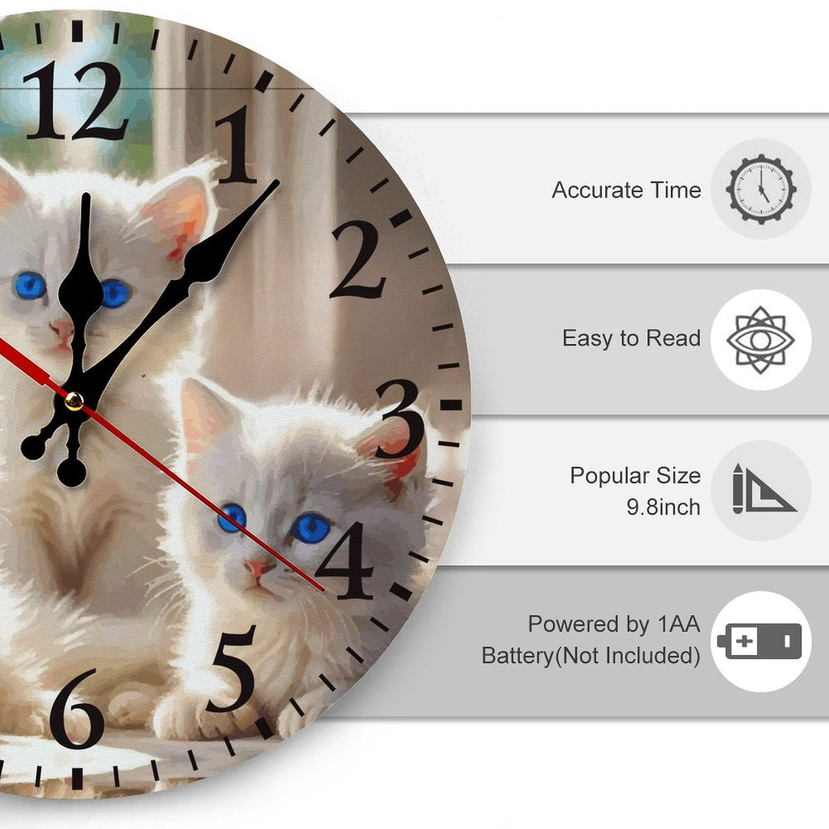 Fluffy White Kittens with Blue Eyes Modern Wooden Wall Clock
