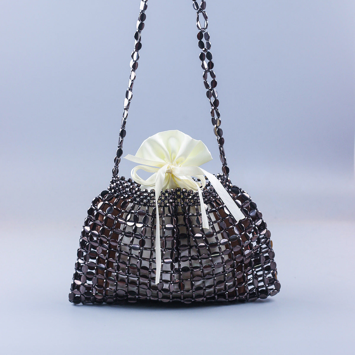 Handmade Flat Beads Woven Large Dumpling Fashion Trendy One-shoulder Handbag See size chart under “more details”
