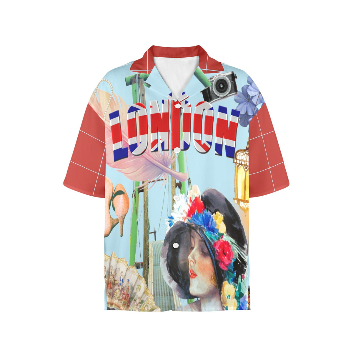 Island Vibes Meet City Chic: Women's London Print Hawaiian Shirtb