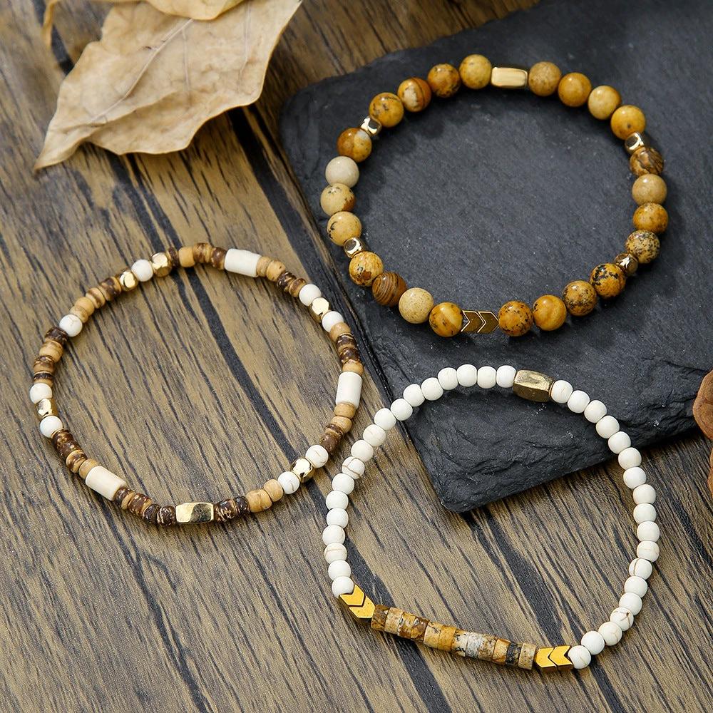 Retro Men's Coconut Wood Multi-Layer Stackable Bracelet Set