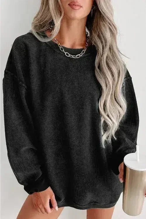 Women Ribbed Sweatshirt - Relaxed Pullover | Femstylo