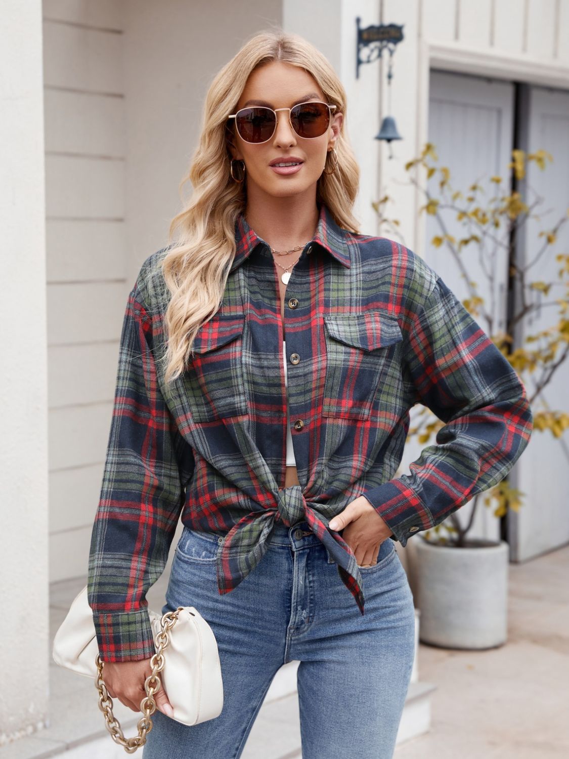 Camisa Mandy de manga larga con botones a cuadros