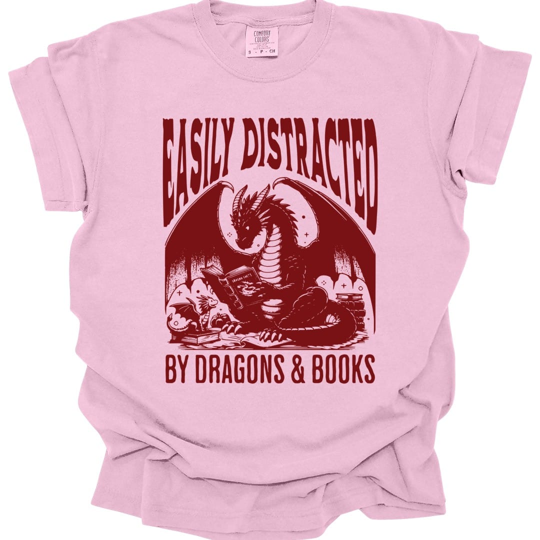 Easily Distracted by Books & Dragons Shirt - Comfort Colors