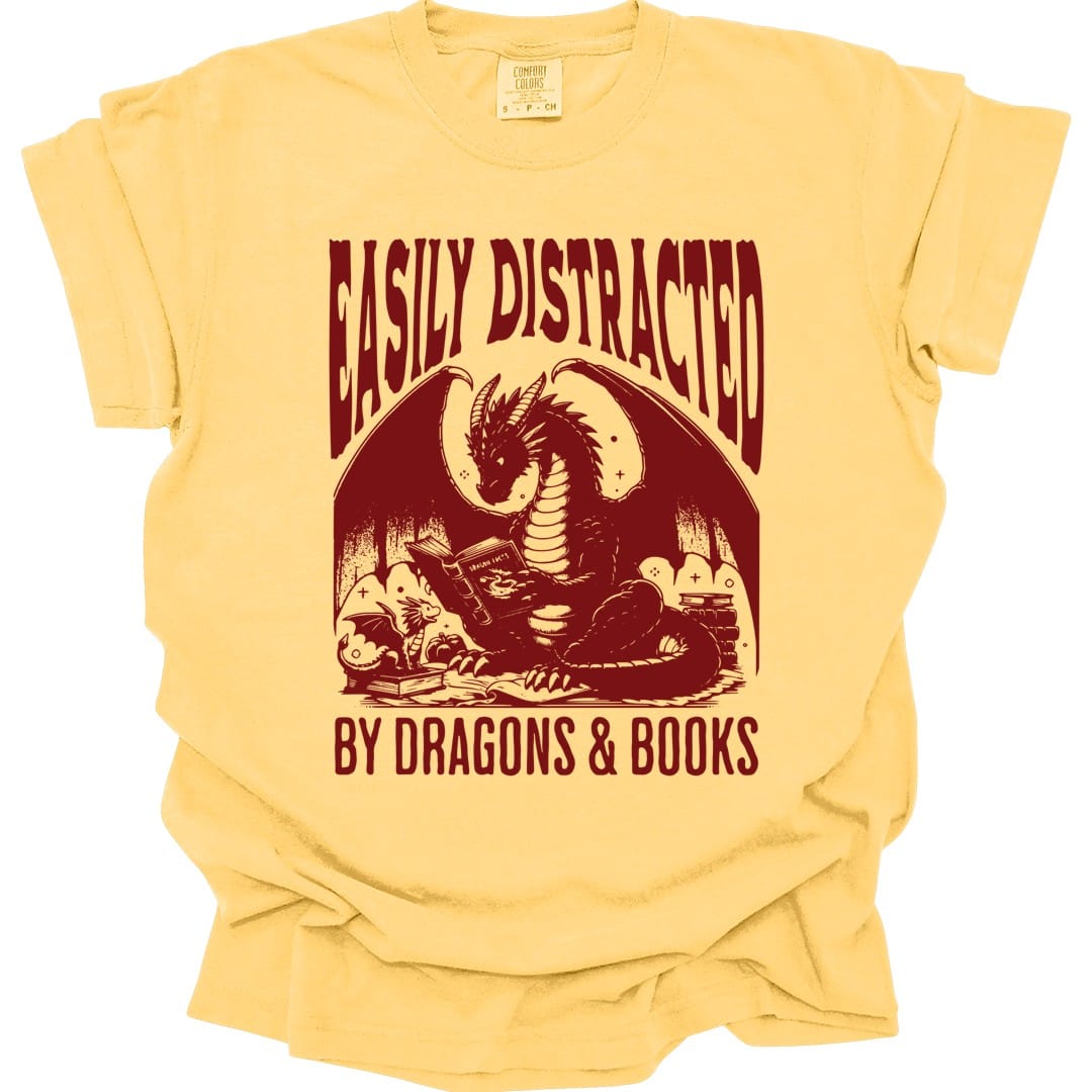 Easily Distracted by Books & Dragons Shirt - Comfort Colors