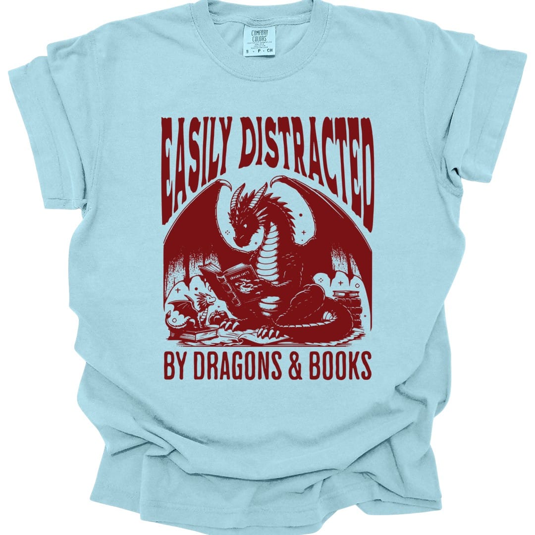 Easily Distracted by Books & Dragons Shirt - Comfort Colors