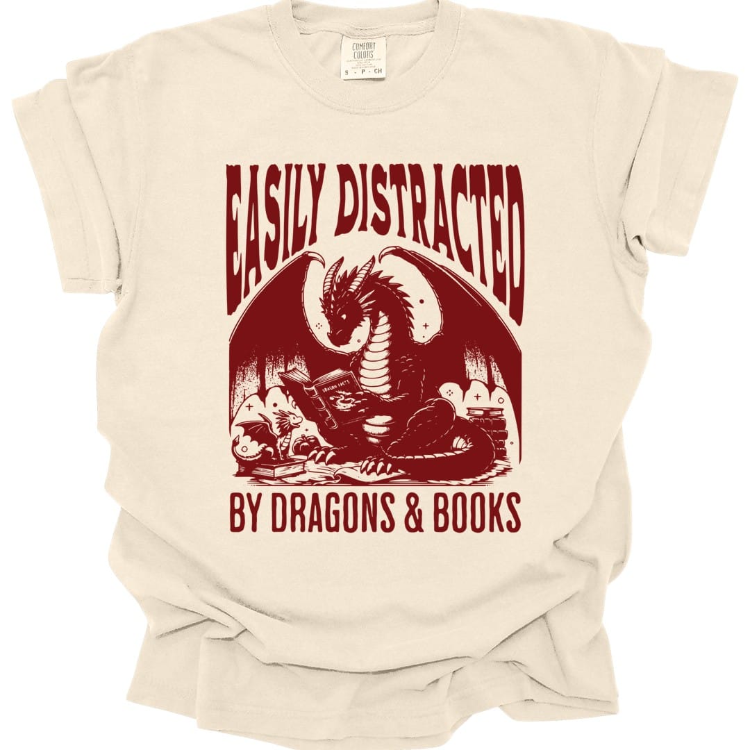 Easily Distracted by Books & Dragons Shirt - Comfort Colors