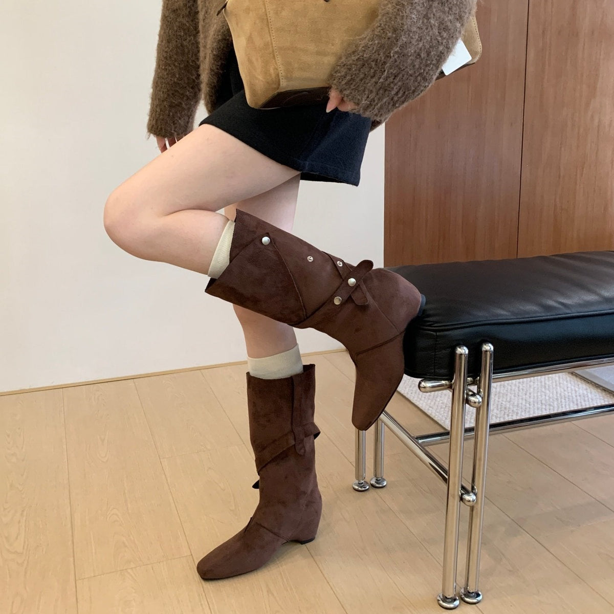 Women's Hidden-heel Suede Womens Riding Boots