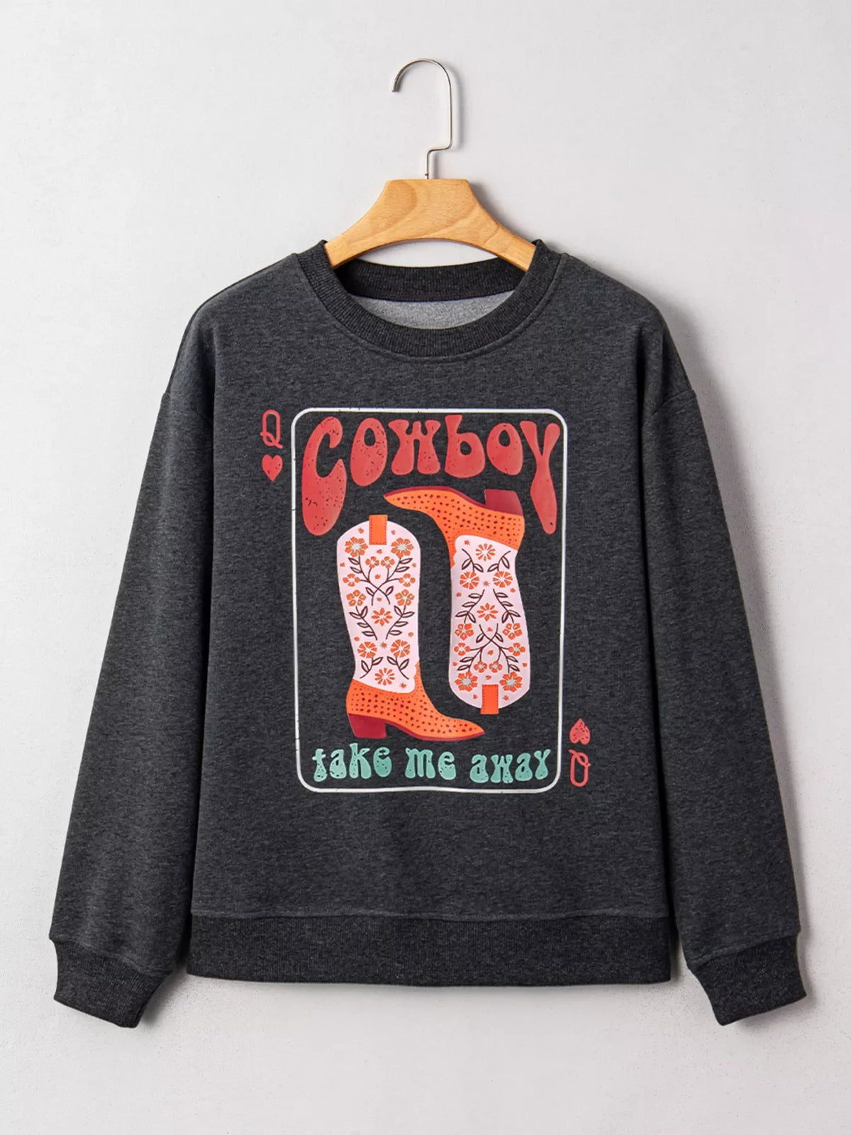 Cowboy Queen Card Drop Shoulder Graphic Sweatshirt