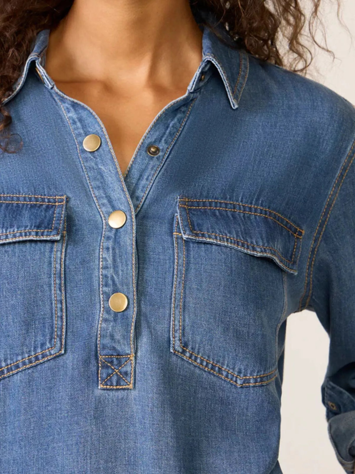 Half Snap Cropped Denim Top
