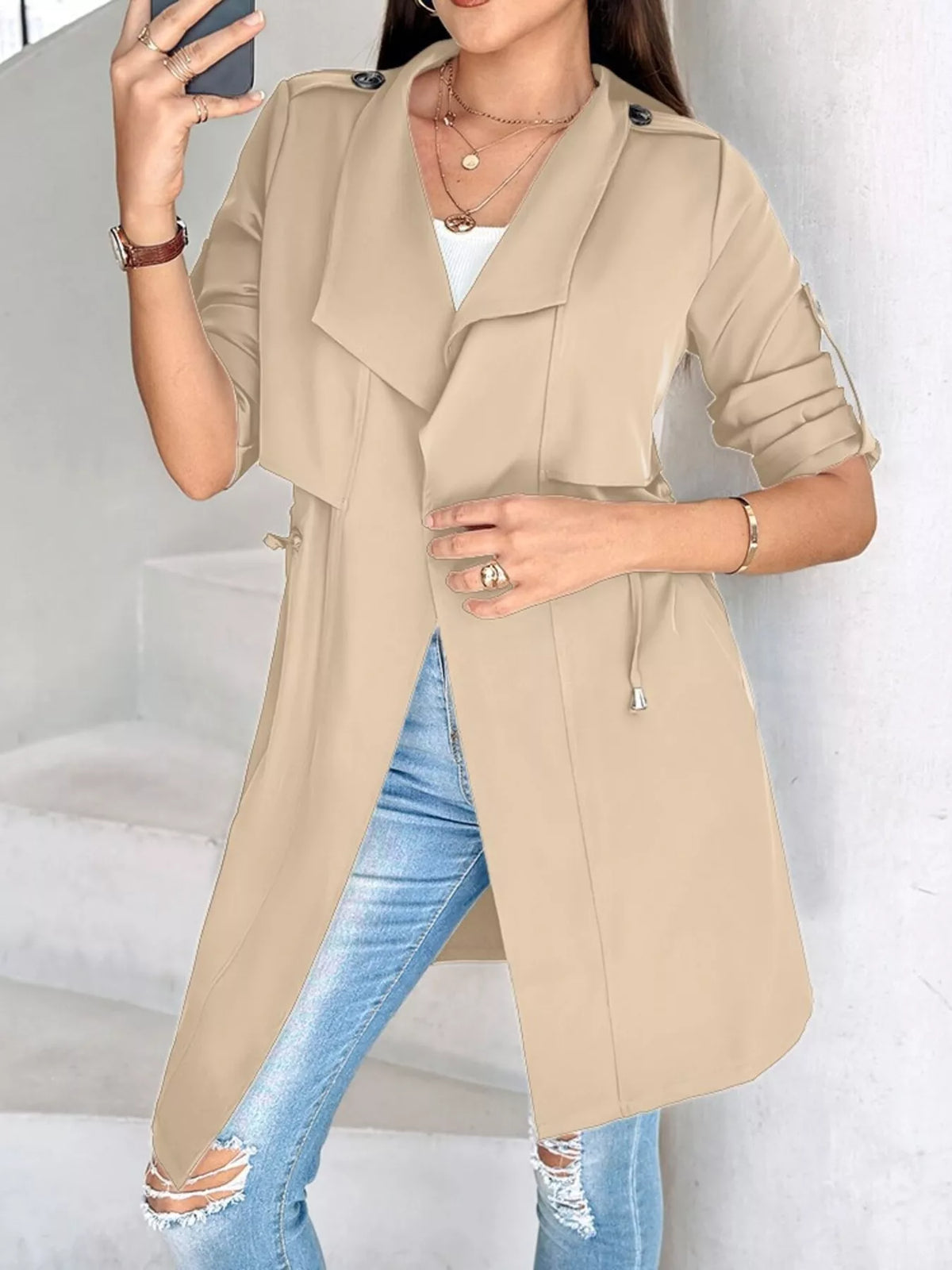 Drape Collar Lightweight Trench Coat