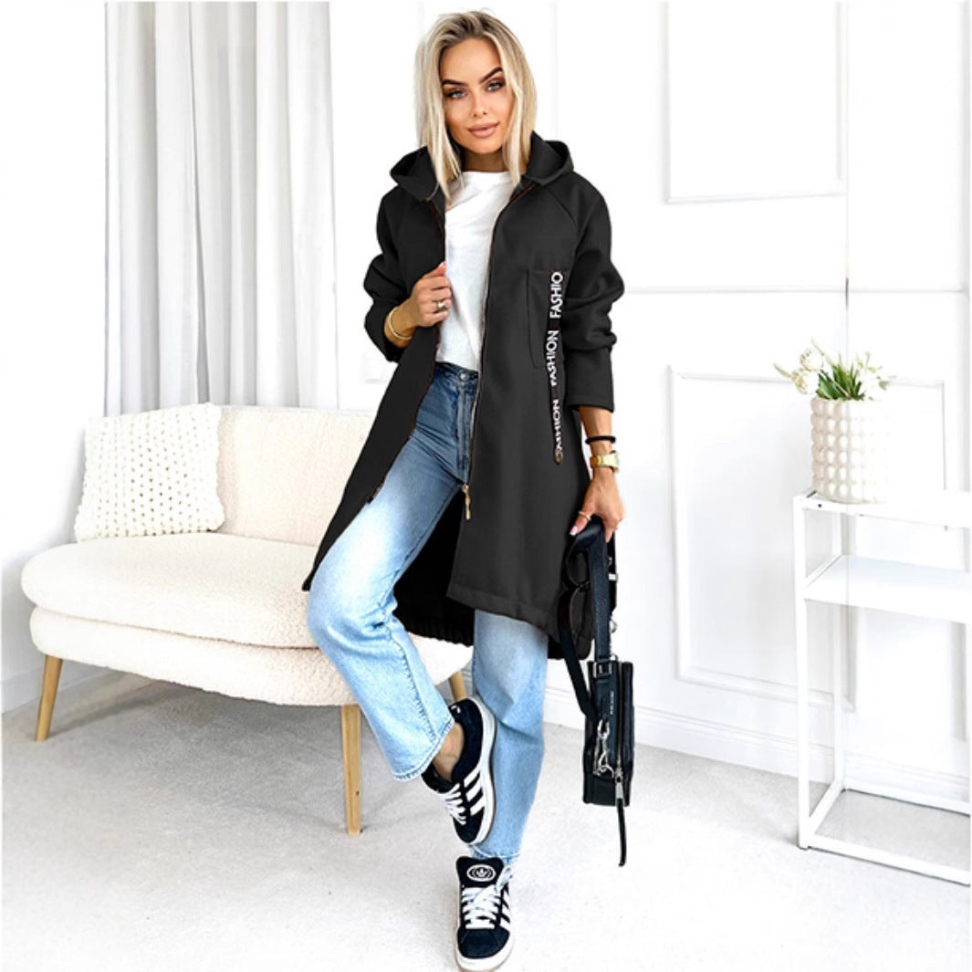 Hooded Sports Brushed Hoody Casual Long-sleeved Zipper Jacket