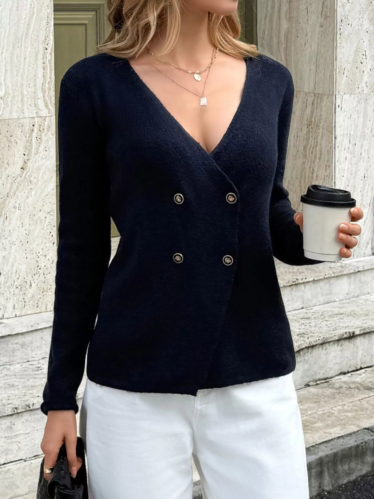 Double-Breasted Knit Cardigan