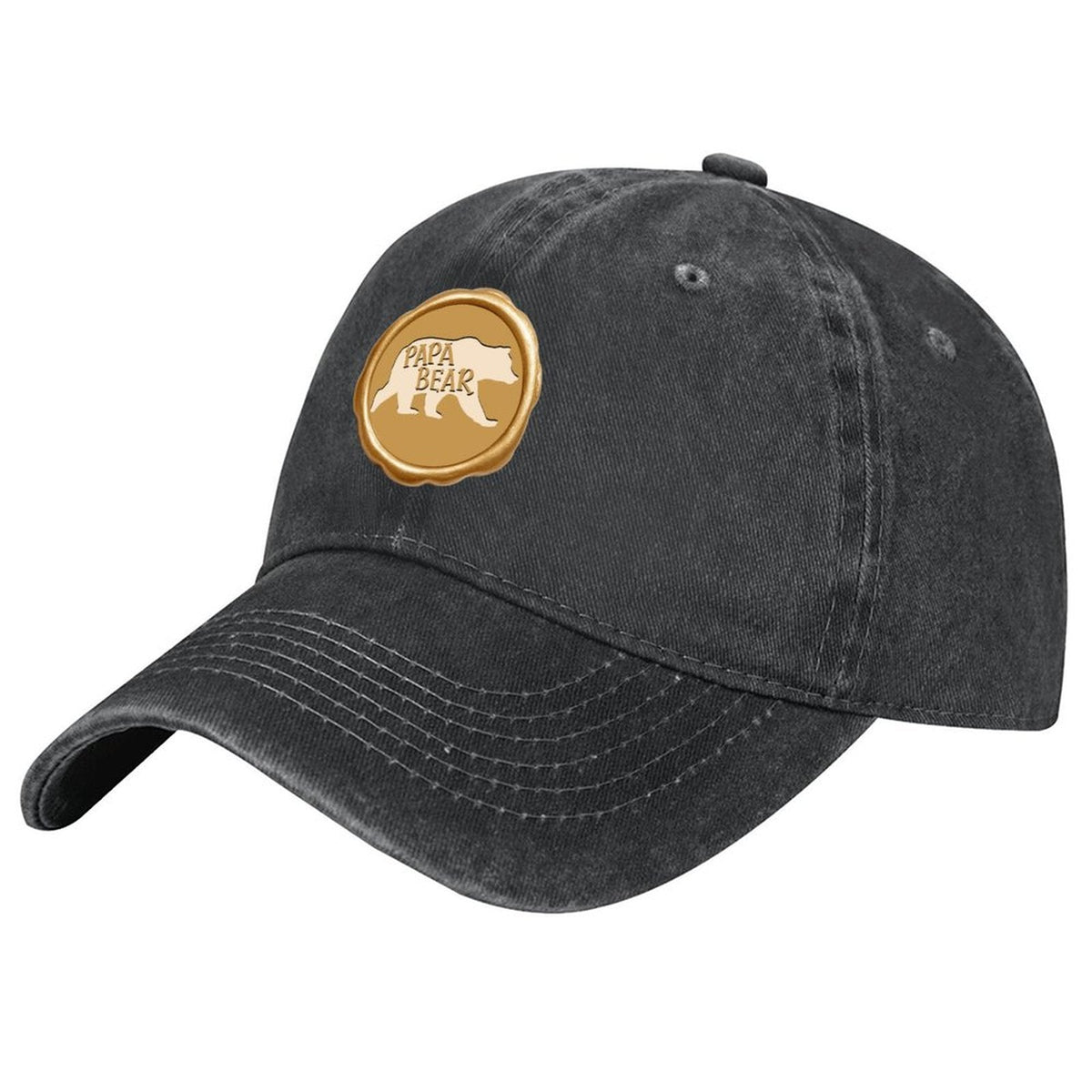 Papa Bear Gold Seal Cotton Vintage Washed Denim Baseball Cap