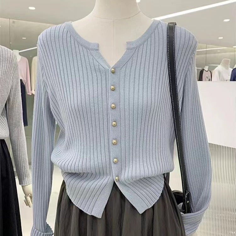 Womens Simple Solid-Color Knitted Cardigan Coat