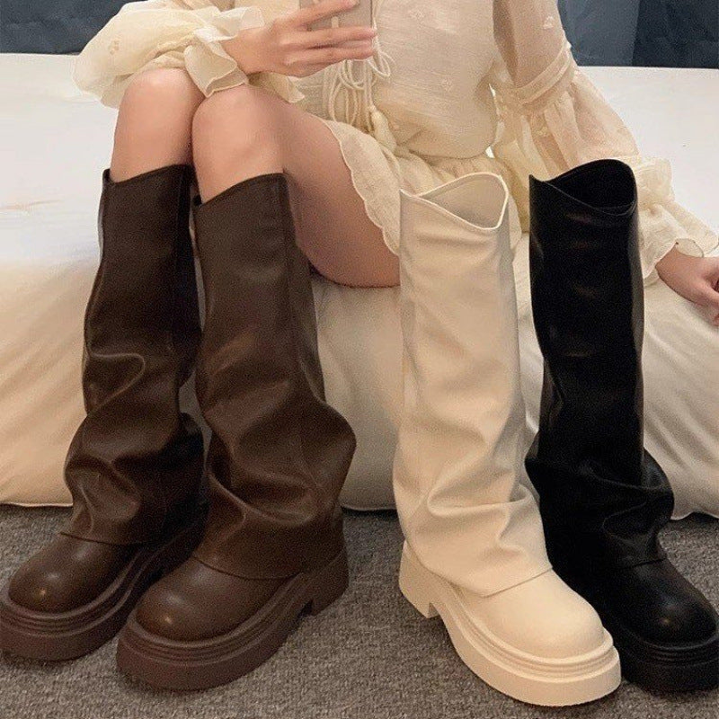 Botas de vestir con plataforma para mujer – Estilo británico Otoño/Invierno