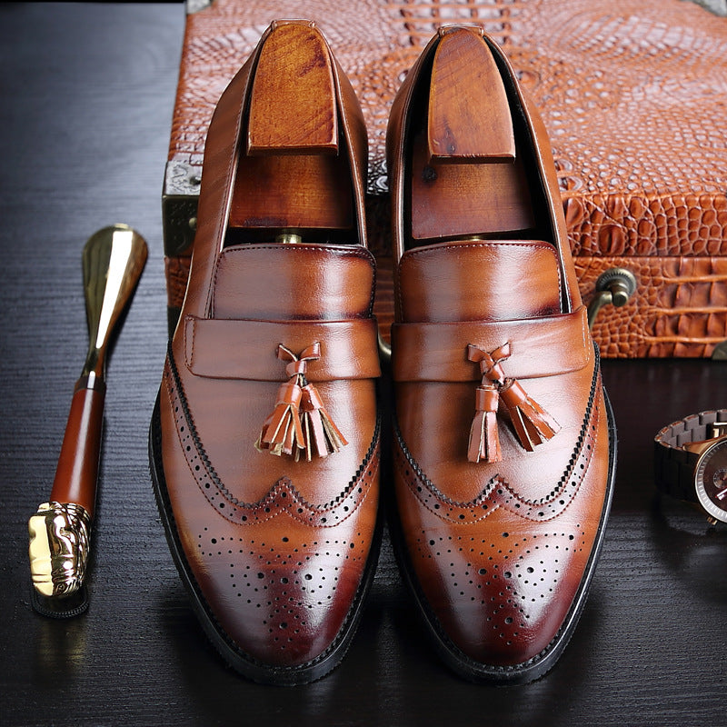 Men's Casual Fashion Brogue Fringed Leather Flats