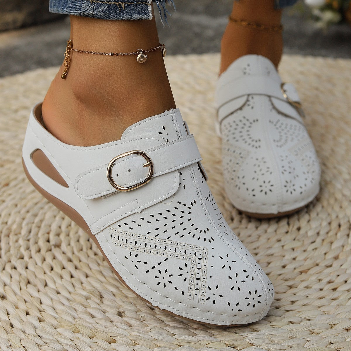 Sandalias de cuña con punta redonda de ante