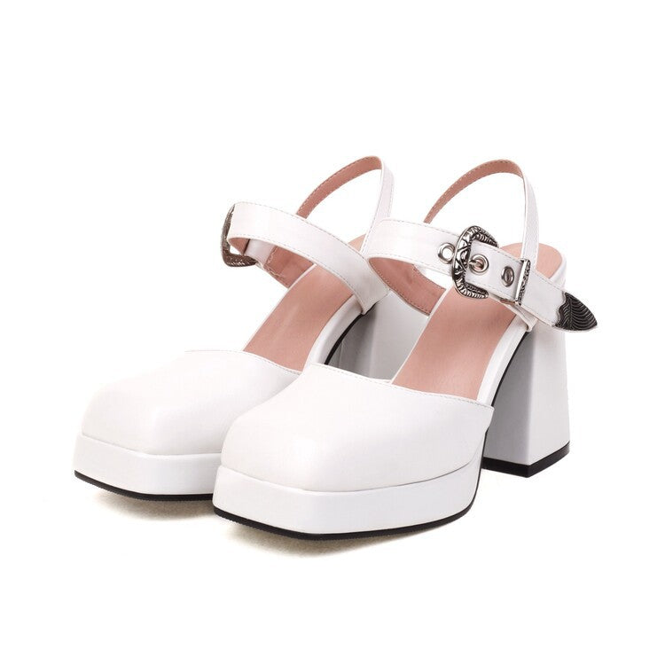 Square-toe Platform Chunky-heel Strappy Sandals
