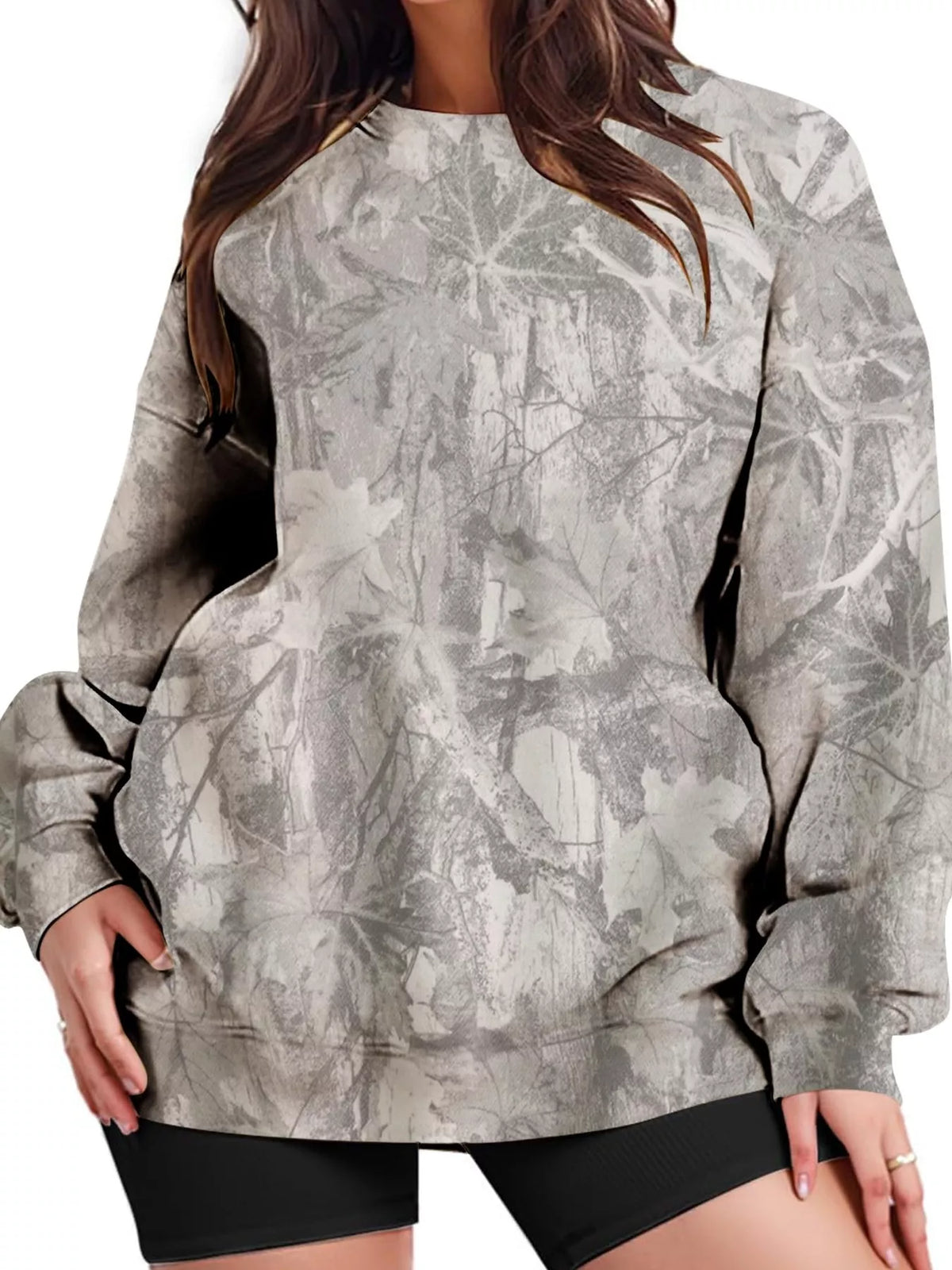 Oversized Printed Crew Neck Sweatshirt