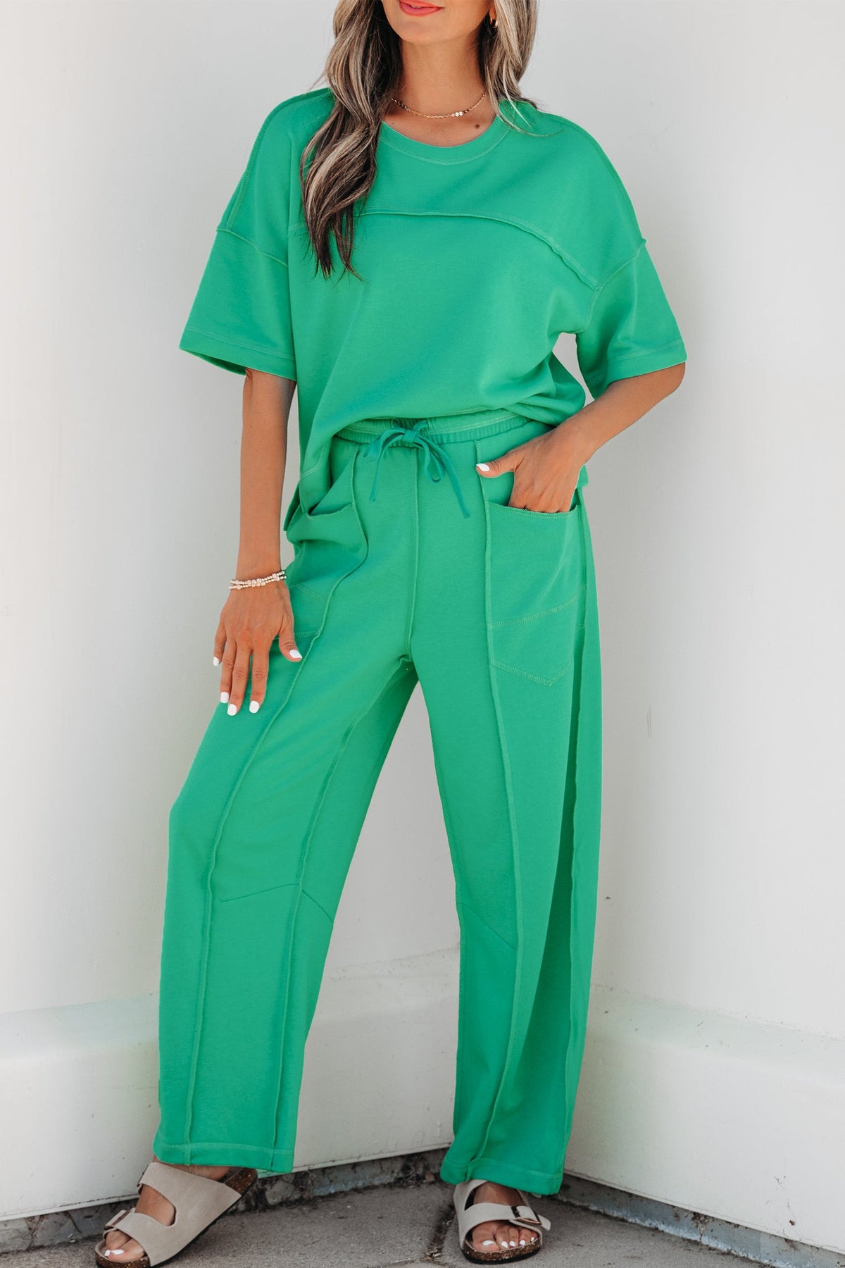 Women's Drop Shoulder Boxy Tee and Barrel Pants Set