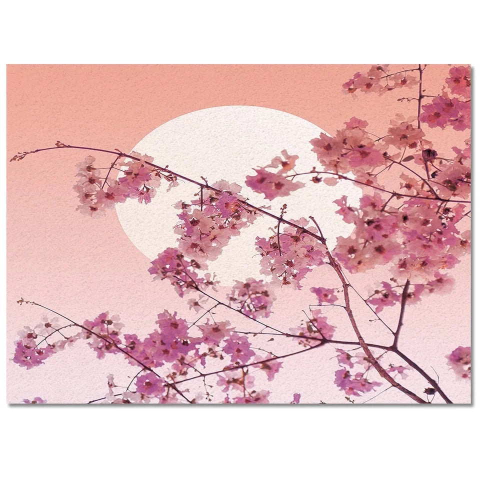 Pastel Cherry Blossom And Crescent Moon Non-Slip Flannel Floor Mat Home Rug Decoration