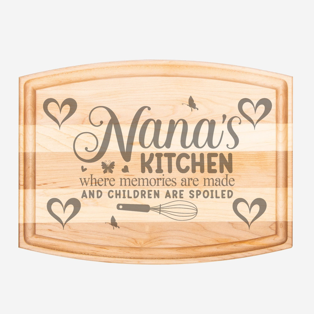 Nana's Kitchen Arched Wood Cutting Board with Groove - 12" x 9"